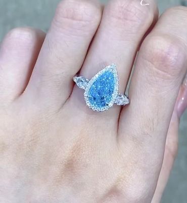 белая груша кольца с бриллиантом 2.32ct CVD золота 18K голубая отрезала ювелирные изделия обручального кольца