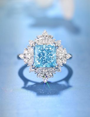 Цена 3ct VS Синтетические голубые бриллиантовые кольца 18k Белое золото Лабораторно выращенные обручальные кольца