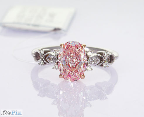 2.2ct IGI сертифицированная лаборатория выращенная розовая овальная синтетическая бриллиант классический стиль 18 карат белого золота кольцо