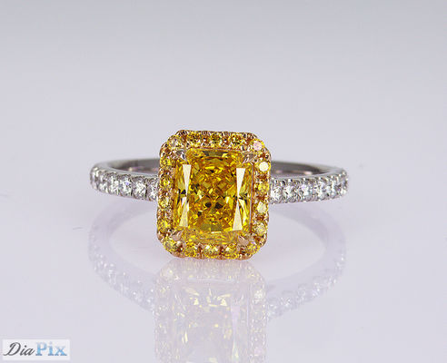 1.1ct Радиоактивная форма Фантастический ярко-желтый Лабораторный бриллиантовый кольцо 18K золотой набор