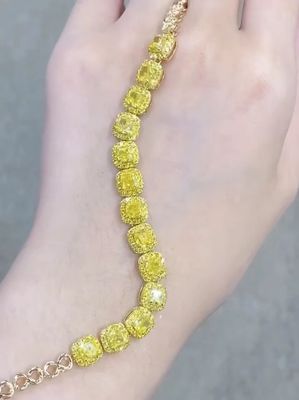 6.213ct Желтый бриллиант Теннисный браслет Шаблон подушки Культивированные алмазы