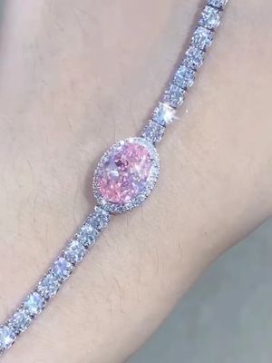 2.87ct Розовый бриллиант Теннисный браслет Овальный резкий синтетические бриллианты
