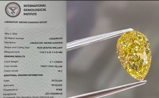 4CT CVD Желтая лабораторная выращенная бриллиантовая груша Форма роскошная яркая желтая бриллиантовая кольца Ожерелье