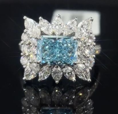 2.20ct Голубой Лаборатории выращенный бриллиантовый кольцо с окружающим стилем настройки для особых случаев